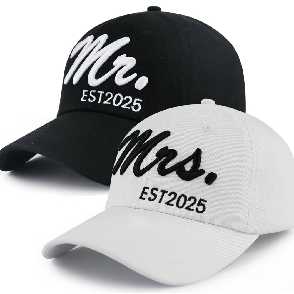 Mr. and Mrs. EST2025 Black and White Caps